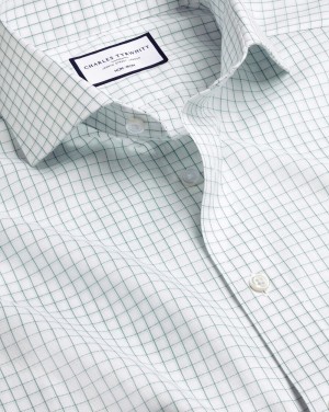 Atlantic Green Charles Tyrwhitt Spread Collar Non-Iron Twill Twin Check Shirt | GBHLWS-601