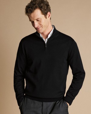 Black Charles Tyrwhitt Merino Quarter Zip Sweater | LYMHVI-412