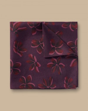 Blackberry Purple Charles Tyrwhitt Large Floral Print Silk Pocket Square | CRHEYT-175