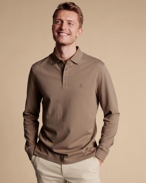 Camel Charles Tyrwhitt Tyrwhitt Long Sleeve Pique Polo | LKUJSI-753