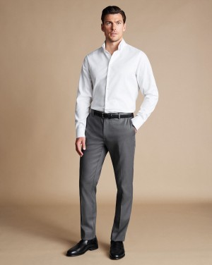 Charcoal Grey Charles Tyrwhitt Smart Stretch Texture Pants | SLTBAN-973