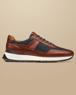 Chestnut Brown/Grey Charles Tyrwhitt Leather And Suede Sneakers | YVURCM-683