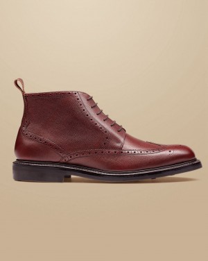 Chestnut Brown Charles Tyrwhitt Leather Brogue Boots | ZGWSXJ-983