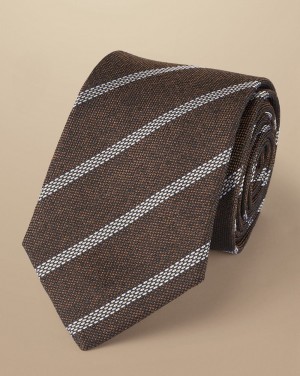 Chocolate Brown/Silver Charles Tyrwhitt Stripe Silk Tie | QJAXYF-620