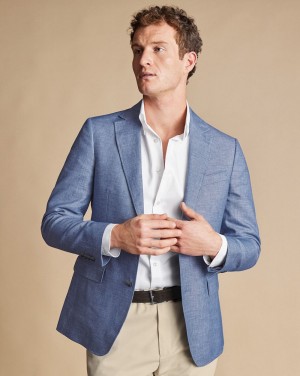 Cobalt Blue Charles Tyrwhitt Linen Cotton Jacket | PWYEBU-327