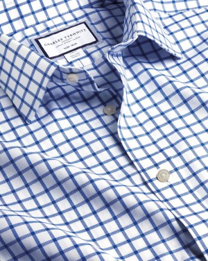 Cobalt Blue Charles Tyrwhitt Non-Iron Twill Grid Check Shirt | DWHQUN-816