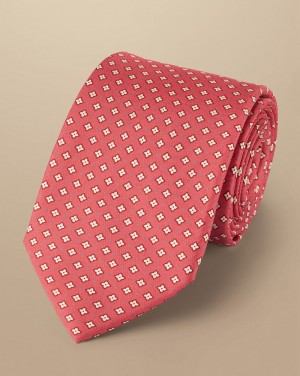 Coral Pink Charles Tyrwhitt Mini Medallion Print Silk Tie | NSQJXD-507