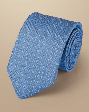 Cornflower Blue Charles Tyrwhitt Mini Floral Pattern Silk Tie | NHTRSX-281