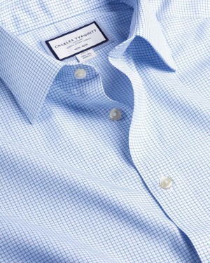 Cornflower Blue Charles Tyrwhitt Non-Iron Twill Mini Grid Check Shirt | OBADCM-038