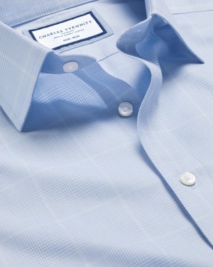 Cornflower Blue Charles Tyrwhitt Non-Iron Prince Of Wales Check Shirt | JDGWBF-246