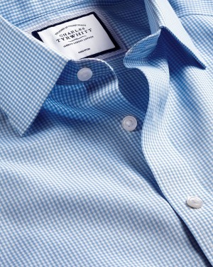 Cornflower Blue Charles Tyrwhitt Non-Iron Mini Gingham Check Shirt | PGVDNM-573