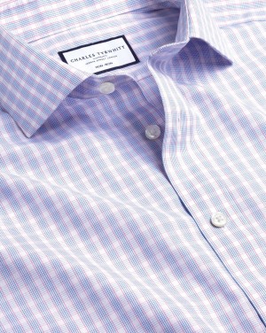 Cornflower Blue Charles Tyrwhitt Spread Collar Non-Iron Poplin Multi Check Shirt | OXZEAS-625