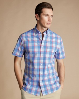 Cornflower Charles Tyrwhitt Non-Iron Stretch Poplin Short Sleeve Shirt | BWHVRI-603