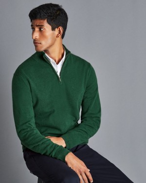 Dark Green Charles Tyrwhitt Cashmere Quarter Zip Sweater | XLBQKP-149