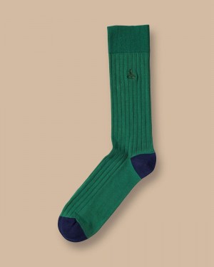 Dark Green Charles Tyrwhitt Cotton Rib Socks | VCIBQW-879