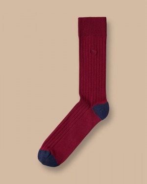 Dark Red Charles Tyrwhitt Cotton Rib Socks | FTJDOU-930