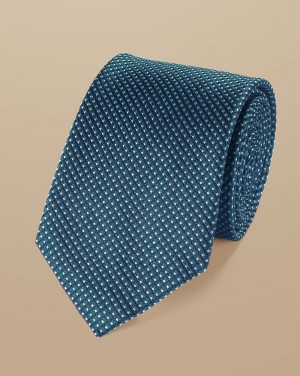 Dark Turquoise Blue Charles Tyrwhitt Semi Plain Pattern Silk Tie | ODKHGM-724