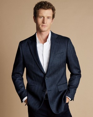 Denim Blue Charles Tyrwhitt Herringbone Wool Texture Jacket | NITEQD-014