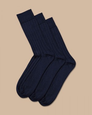 Denim Blue Charles Tyrwhitt Merino Wool Blend 3 Pack Socks | VDTRBJ-508