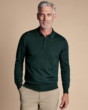 Forest Green Charles Tyrwhitt Merino Polo Sweater | LRSHNO-763