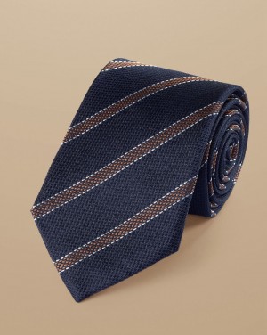 French Blue/Camel Charles Tyrwhitt Silk Stripe Tie | RWXKUD-863