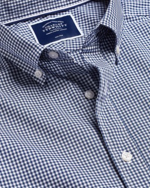 French Blue Charles Tyrwhitt Button-Down Collar Non-Iron Stretch Short Sleeve Shirt | QSMZJC-402