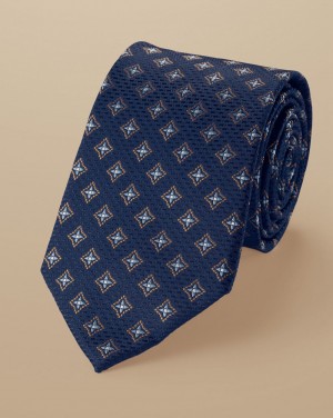 French Blue Charles Tyrwhitt Medallion Pattern Silk Tie | NUACWK-914