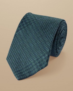 Green/Blue Charles Tyrwhitt Silk Wool Blend Prince Of Wales Check Tie | PESHQF-348