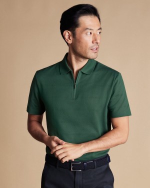 Green Charles Tyrwhitt Popcorn Textured Tyrwhitt Cool Zip-Neck Stripe Polo | WXKTMN-583