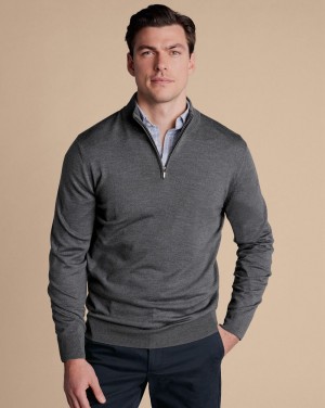 Grey Charles Tyrwhitt Merino Quarter Zip Sweater | XFYGRH-084