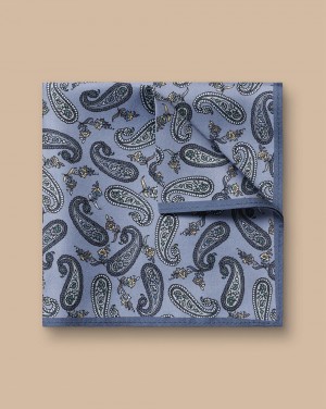 Heather Blue Charles Tyrwhitt Mini Paisley Print Silk Pocket Square | IKZLMV-129