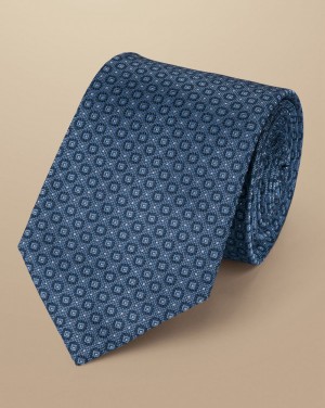 Indigo Blue Charles Tyrwhitt Mini Floral Pattern Silk Tie | CXNBYR-659