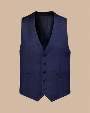 Indigo Blue Charles Tyrwhitt Natural Stretch Birdseye Suit Vest | JGVUAX-085