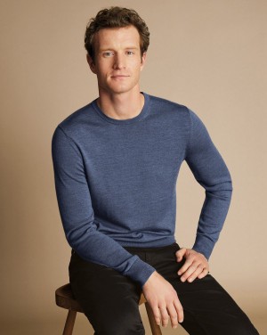 Indigo Melange Charles Tyrwhitt Merino Crew Neck Sweater | OXJKAF-731