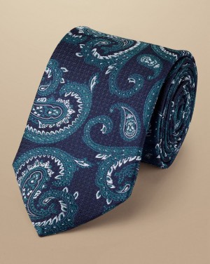 Ink Blue/Atlantic Green Charles Tyrwhitt Paisley Silk Tie | GMJSRL-943