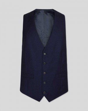 Ink Blue Charles Tyrwhitt Birdseye Travel Suit Vest | ASRUIJ-354