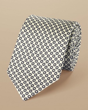 Ivory Charles Tyrwhitt Circle Print Silk Tie | OPBUCA-075