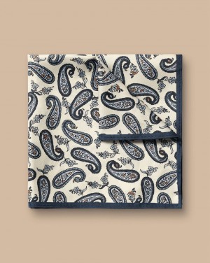 Ivory Charles Tyrwhitt Mini Paisley Print Silk Pocket Square | OPMARX-871