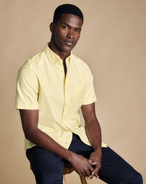 Lemon Charles Tyrwhitt Stretch Washed Oxford Short Sleeve Shirt | OQMNPH-290