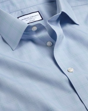 Light Blue Charles Tyrwhitt Non-Iron Prince Of Wales Poplin Shirt | BGVCTF-045