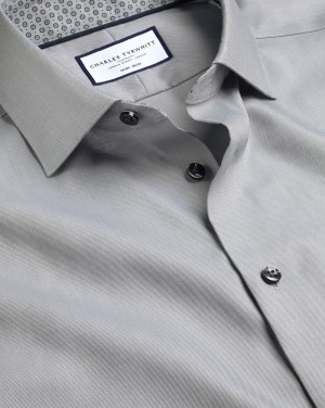 Light Grey Charles Tyrwhitt Semi-Spread Collar Twill Shirt With Printed Trim | COQMAW-436