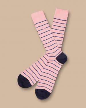 Light Pink Charles Tyrwhitt Stripe Cotton Rib Socks | RKYTXI-730