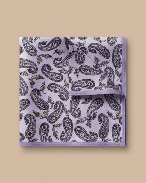 Lilac Purple Charles Tyrwhitt Mini Paisley Print Silk Pocket Square | SHOPZI-316