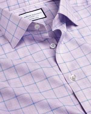 Lilac Purple Charles Tyrwhitt Semi-Spread Collar Egyptian Cotton Prince Of Wales Check Shirt | CFQUWM-896