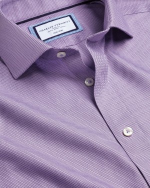 Lilac Purple Charles Tyrwhitt Spread Collar Non-Iron Mayfair Weave Shirt | WXHYRT-293