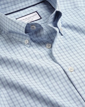 Mid Blue Charles Tyrwhitt Button-Down Collar Non-Iron Check Oxford Shirt | EFAVXK-574