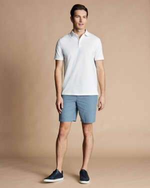 Mid Blue Charles Tyrwhitt Cotton Linen Shorts | KPLMYR-970