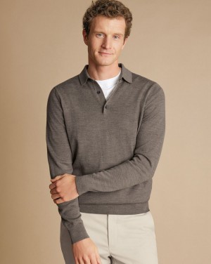 Mocha Charles Tyrwhitt Merino Polo Sweater | LZDRKJ-795