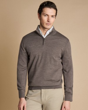 Mocha Charles Tyrwhitt Merino Quarter Zip Sweater | MDSRGC-154