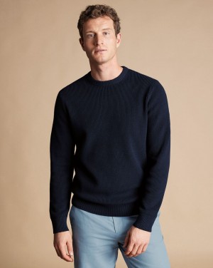 Navy Charles Tyrwhitt Cotton Rib Crew Neck Sweater | CMVYOB-312